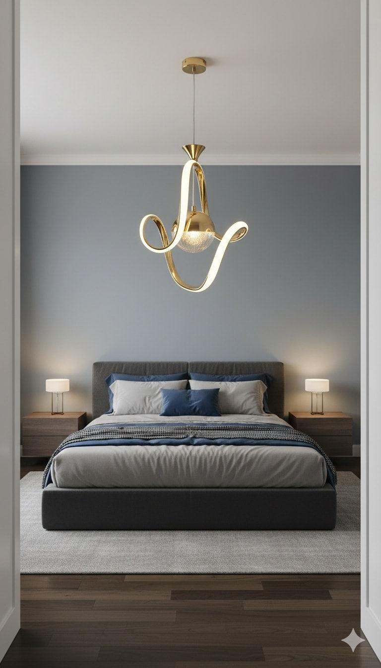 Lustre LED Design Doré à Anneaux avec Cristal et Télécommande