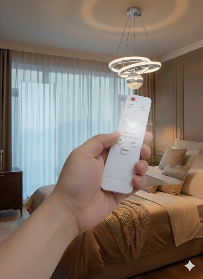 Lustre LED Moderne à Anneaux avec Cristal